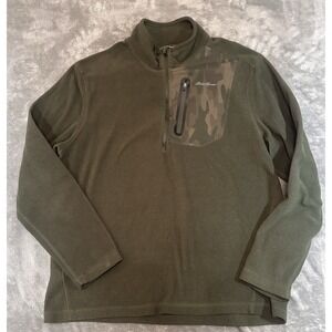 Eddie Bauer Men's L Fleece Pullover Green Camo Quarter Zip Outdoor Warm Jacket